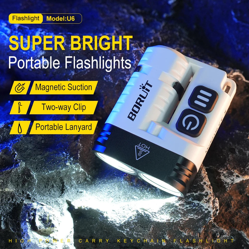 BORUiT U6 EDC Flashlight Keychain Light SST20 1600LM Super Bright Portable Mini Torch Rechargeable Work Light Camping Lantern