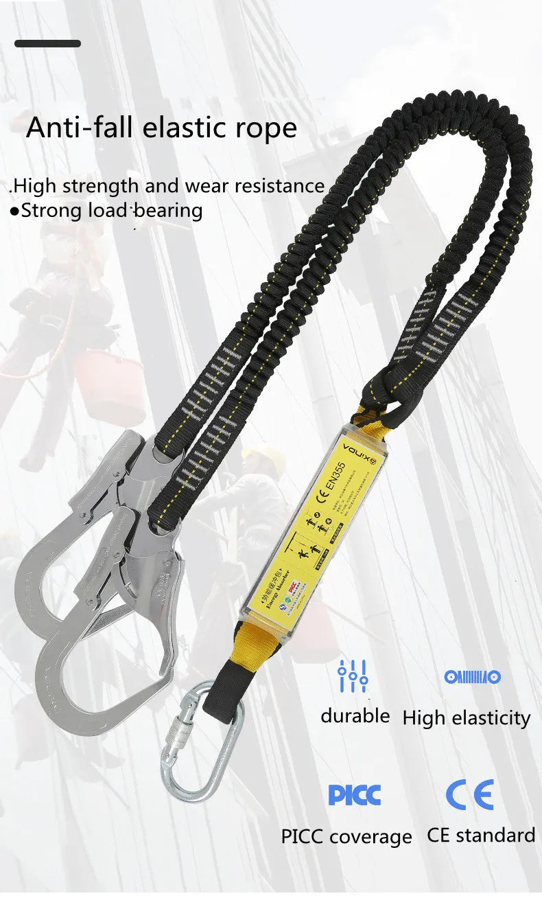 25KN Protective Safety Belt Elastic Buffer Sling Belt With Carabiner Snap Hook Aerial Work Climb Wearable Anti Fall Off Rope