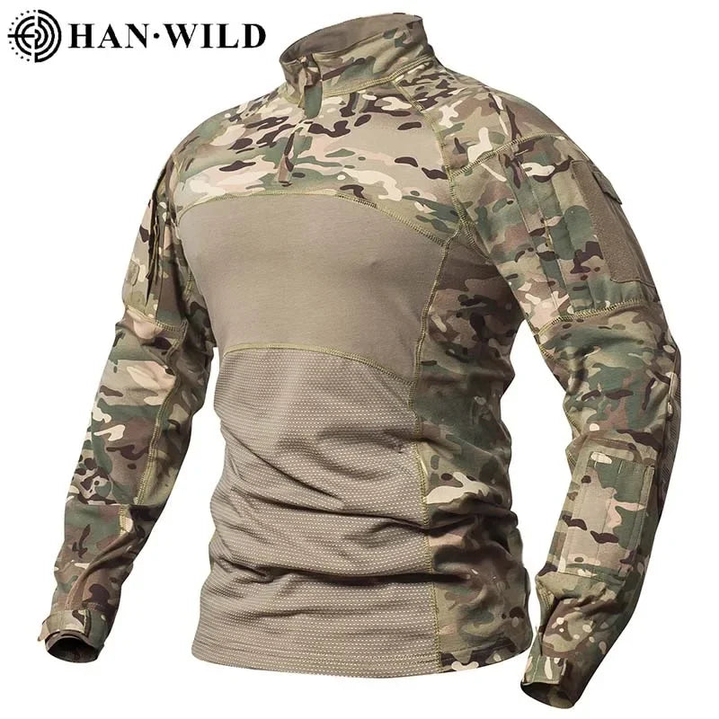 HAN WILD Tactical Shirt Men Clothing Elasticity Hunting Shirts Combat Shirt Camo Softair Climbing Shirt Hiking Camping Clothing