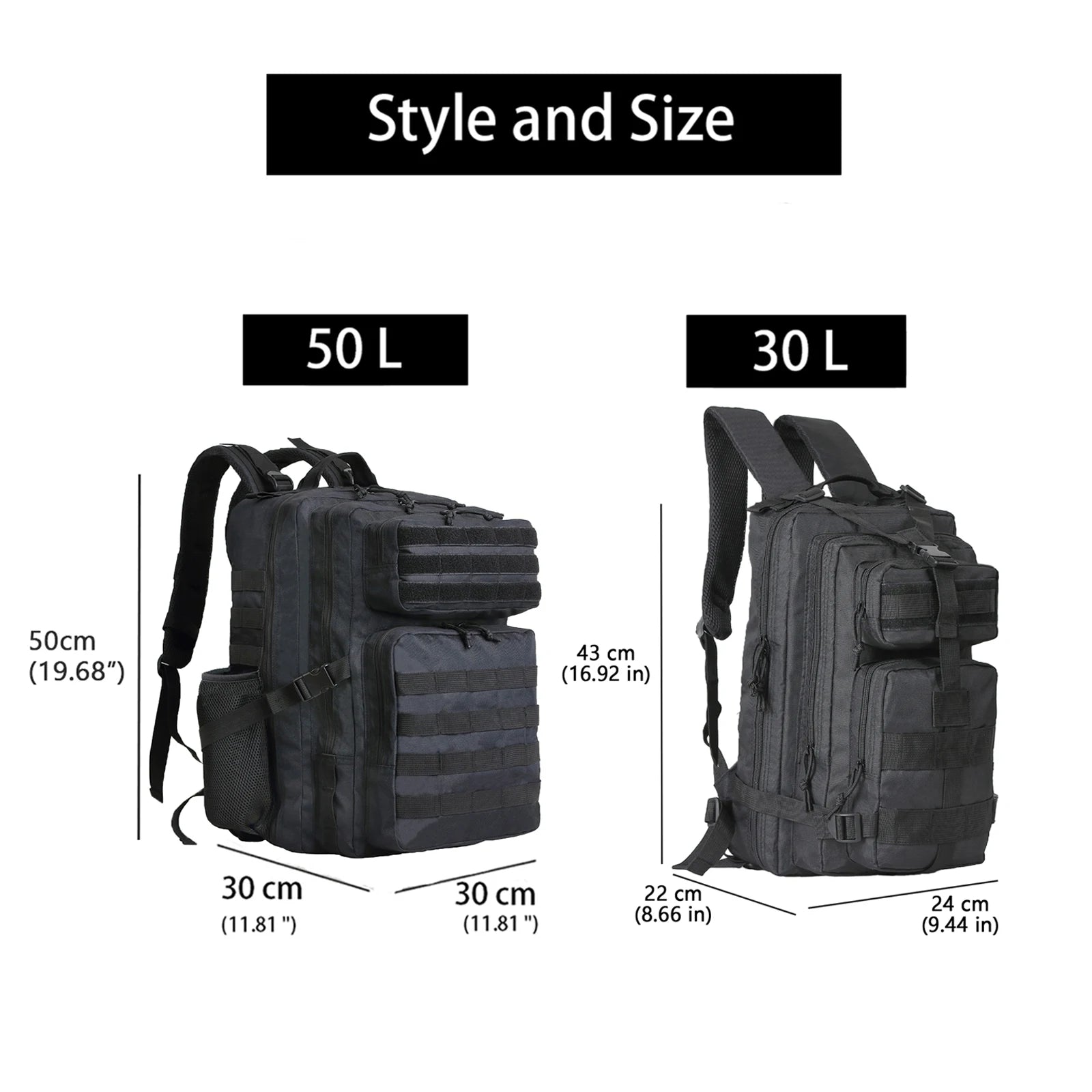 SYZM Men Tactical Backpack Nylon 30L/50L 3P Softback Outdoor Rucksack Hiking Camping Hunting Bags