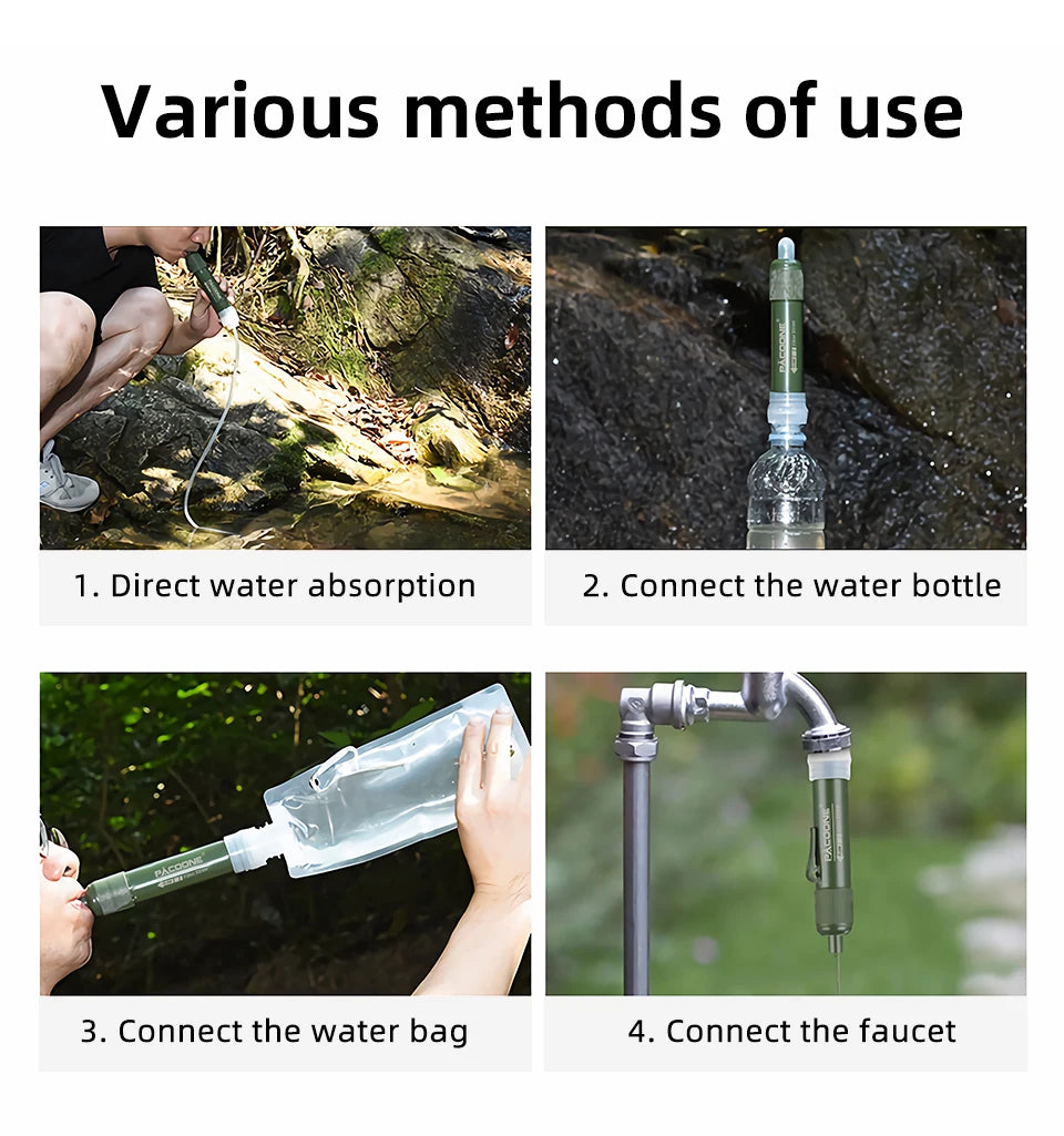 PACOONE Outdoor Survival Water Filter Camping Equipment Water Purifier Water Filtration Emergency Supplies for Camping Hiking