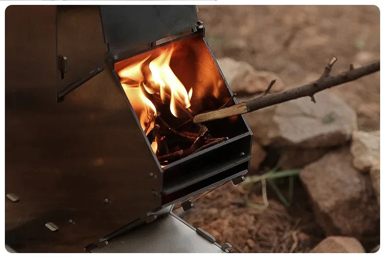 Outdoor Foldable Camping Wood Stove Lightweight Stainless Steel Rocket Wood Burning Stove Suitable for Outdoor Camping Barbecue