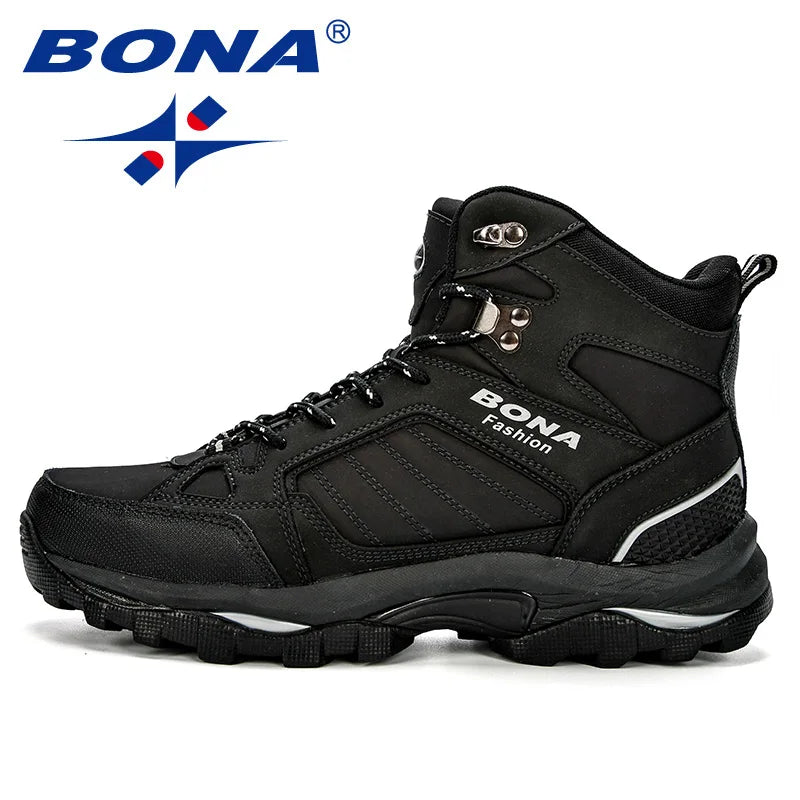 BONA 2023 New Designers Winter Suede High Top Boots Men Warm Plush Snow Boots Man High Quality Anti-Slip Hiking Boots Mansculino