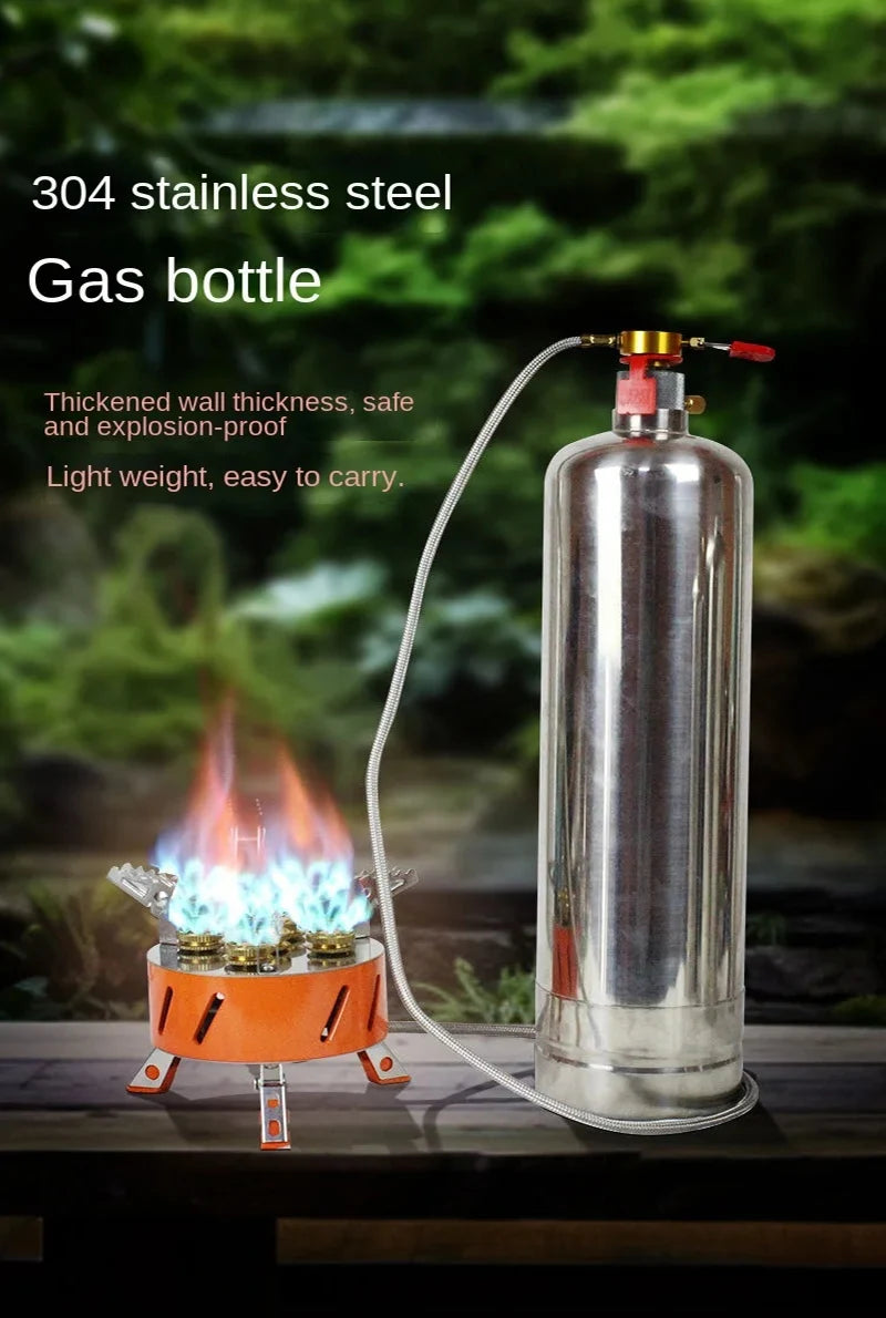 Outdoor Camping Stainless Steel Gas Bottle Inflatable Circulating Gas Tank Refill Adapter Portable Gas Stove Picnic Camping Fuel