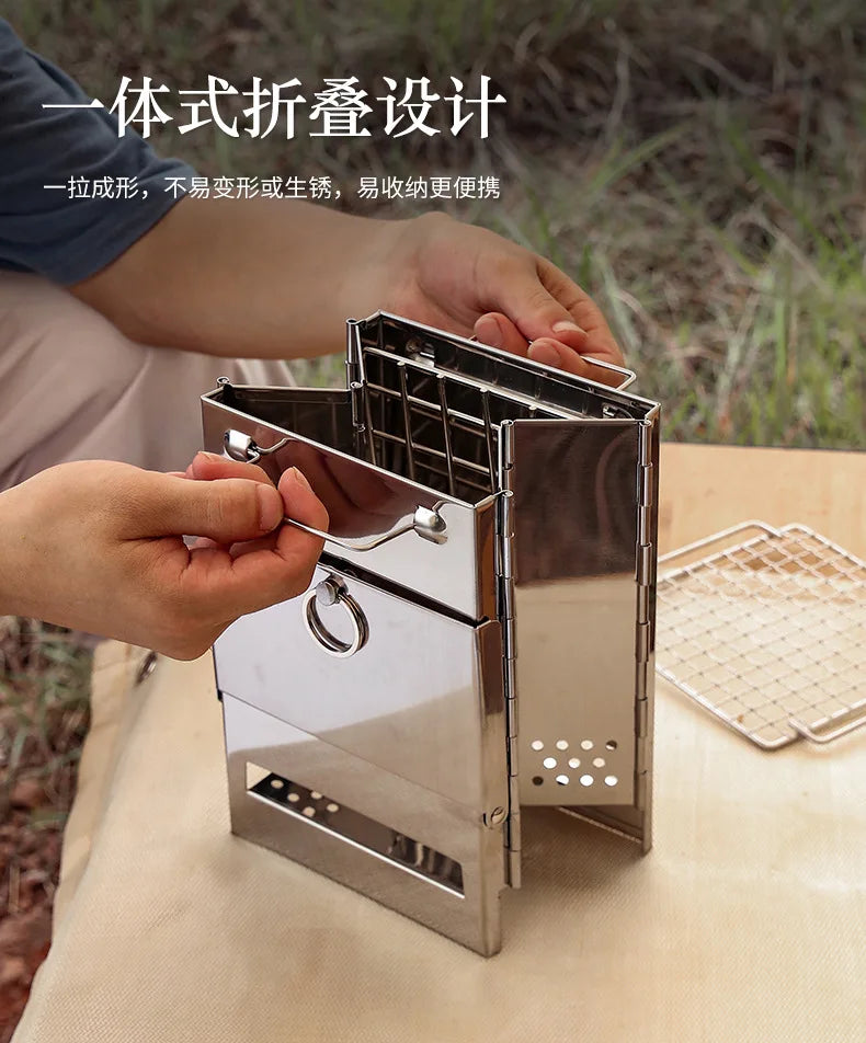 Camping Picnic Portable Folding Charcoal Oven Outdoor Grill New Style Outdoor Folding Wood Stove Mini Stainless Steel Oven Gift