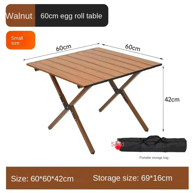 Outdoor Camping Table Wood Folding Grain Carbon Steel Egg Roll Portable Beach Table Camping Chair Tourist Plate Table