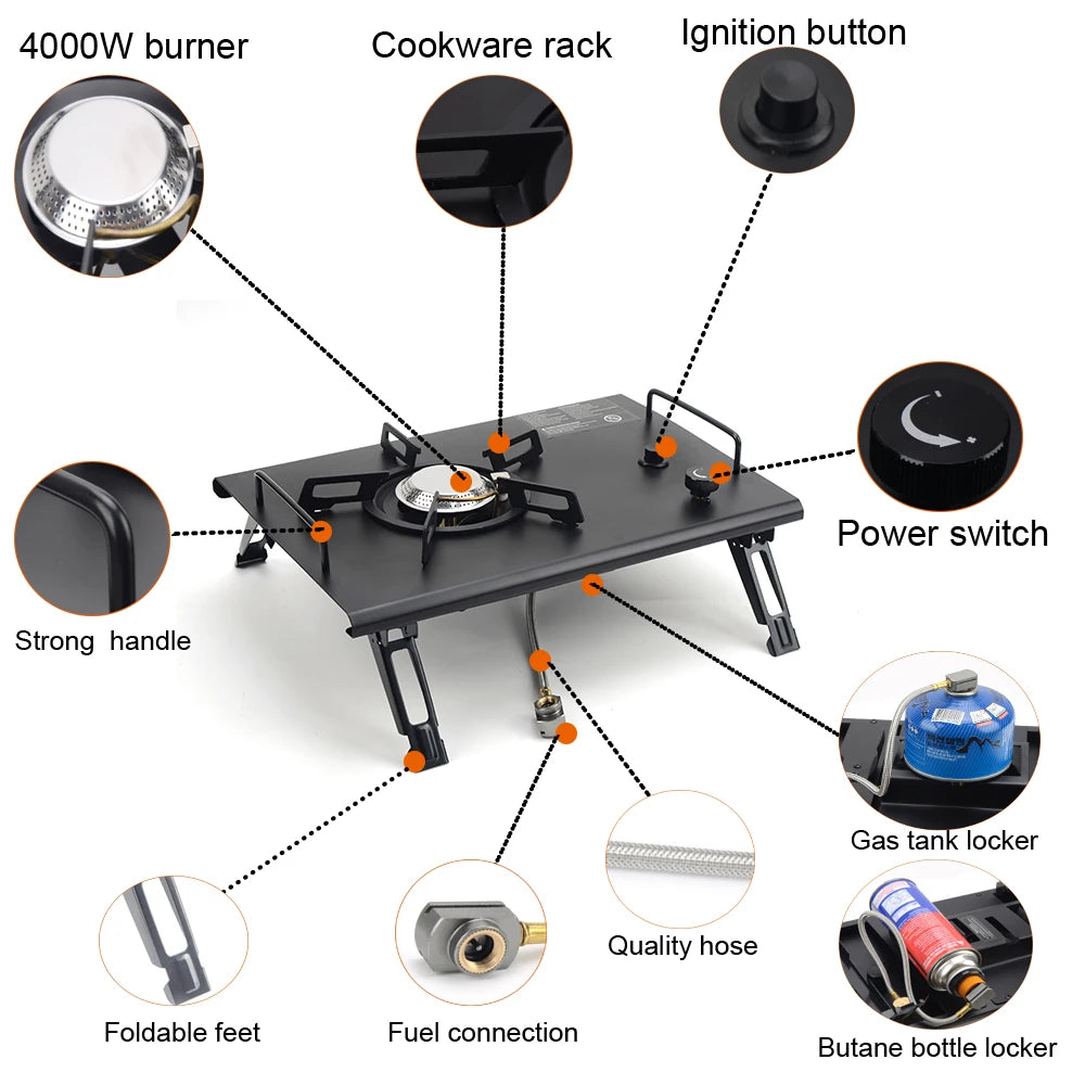 Camping Folding Removable IGT Wood Table Gas Stove  Portable lightweight Camp BBQ Grill Table Outdoor Picnic Fishing table