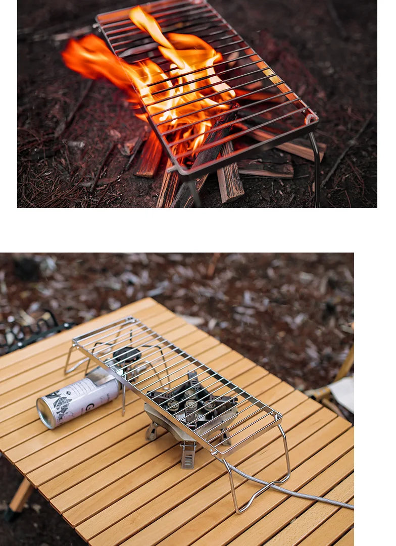 Folding Campfire Grill Portable Stainless Steel Camping Grill Grate Gas Stove Stand Multifunctional Outdoor Wood Stove Stand