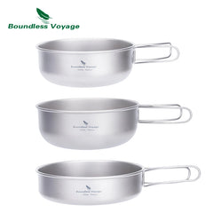 Boundless Voyage Outdoor Camping Titanium Bowl Pan Plate Dish Set 3pcs Ultralight Cookware Tableware Outdoor Dinnerware Ti2031C