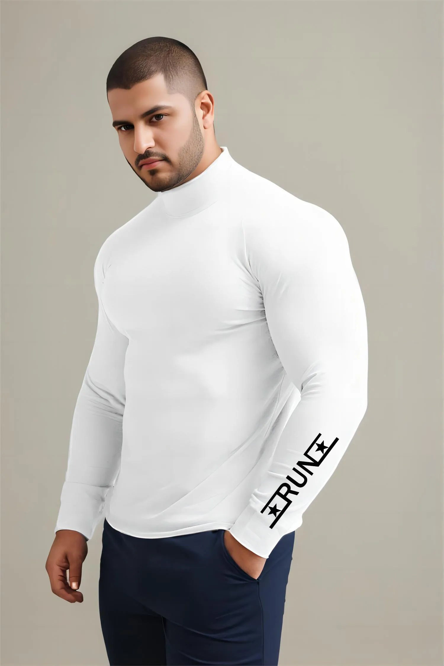 Fitness Sports T-shirt Men's Long Sleeve Compression Shirt Running Training Top Gym Clothing High Neck Bodybuilding T-shirt