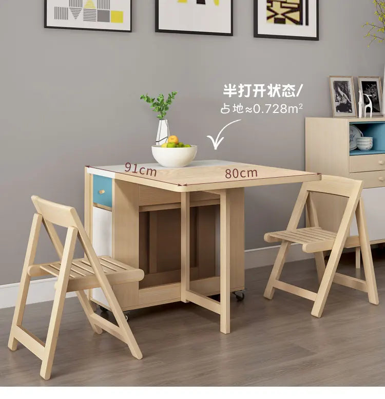 Folding dining table and chair combination Nordic dining table household small apartment modern simple solid wood multifunctiona