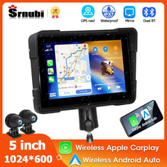 5" inch Motorcycles Navigation GPS DVR Wireless CarPlay Android Auto Portable Smart Display IPX7 Waterproof HD Recording Camera