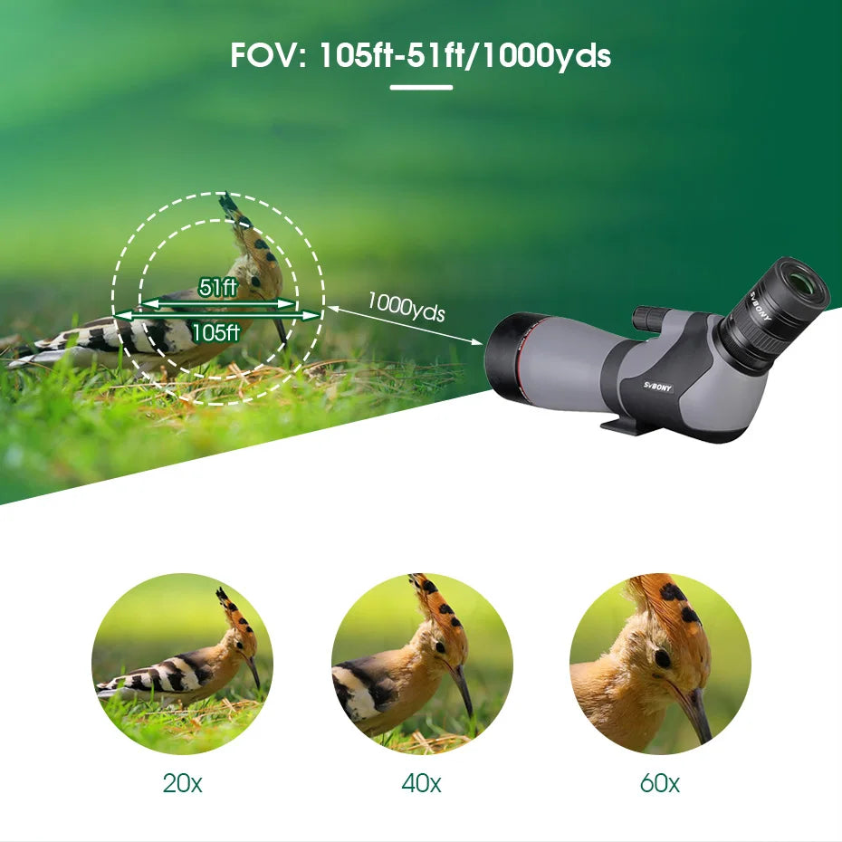 SVBONY SV46P Telescope 20-60x80 ED Spotting Scope Dual Focus  IPX7 Waterproof fogproof Professional Birding Camping equipment