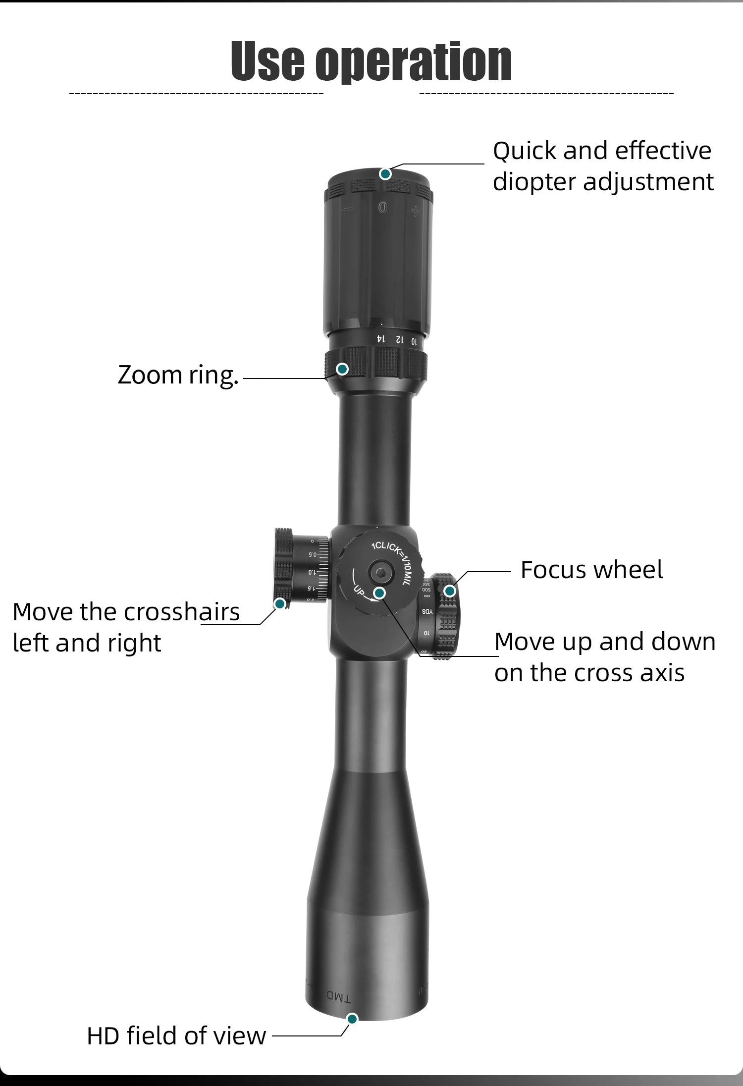 LunetaTMD 4-14x44 FFP Optics Tactical Rifle Scope Hunting First Focus Plane Lunettes Spotting Scopes Optical Collimator  Sight