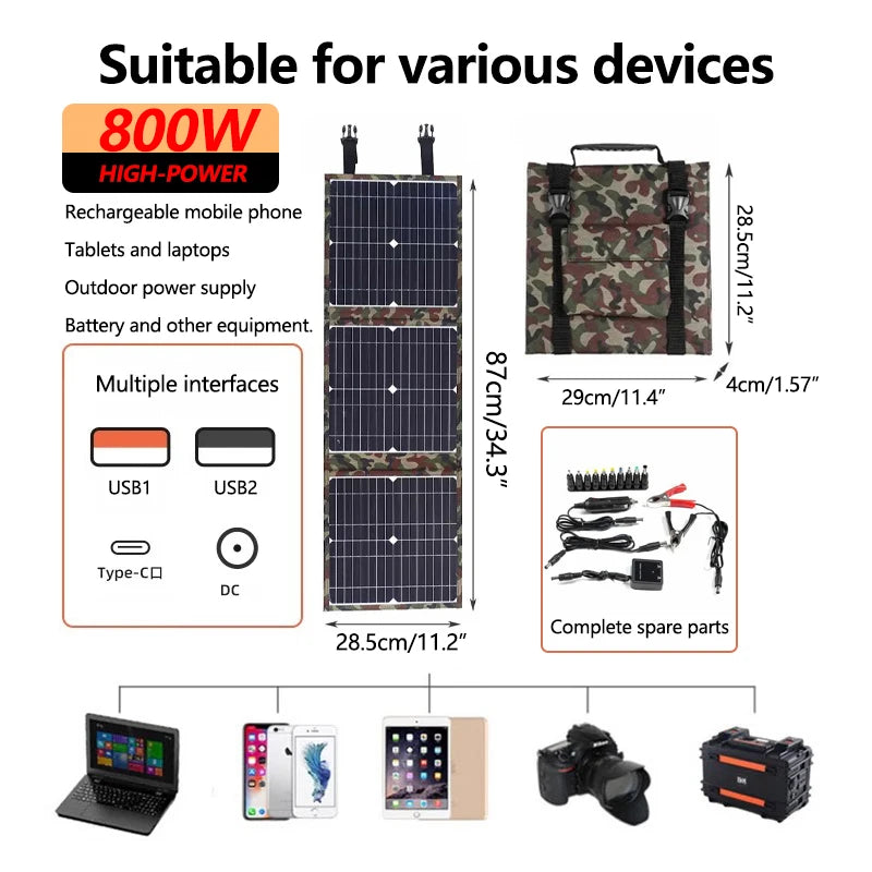 800W Solar Panel Kit Complete Camping Foldable Solar Power Station MPPT Portable Generator Charger 18V for Car Boat Caravan Camp