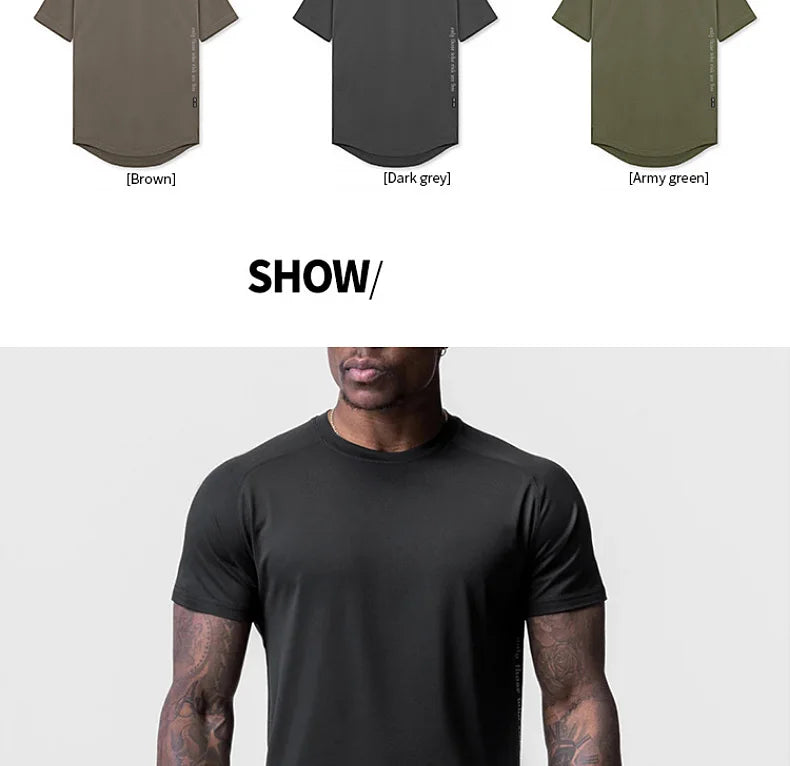 Mens Quick Dry T-shirt Summer Running Sport Breathable Short Tee Casual Shirt Male Gym Fitness Bodybuilding Workout Clothing