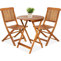 Acacia Wood Bistro Set, Folding Patio Furniture for Backyard, Balcony, Deck  Chairs, Round Coffee Table, Teak