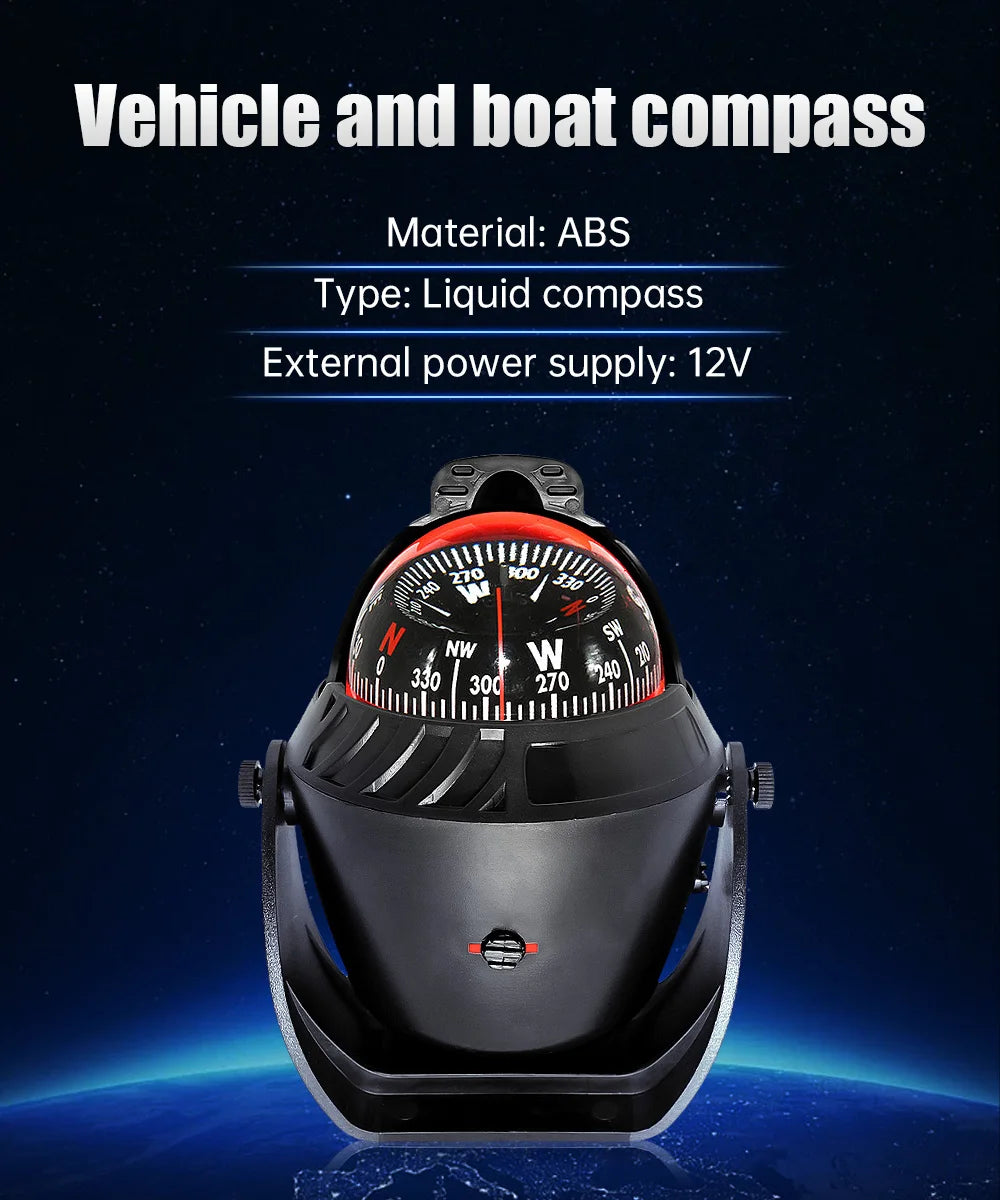 HD Sea Marine Pivoting Compass Electronic Navigation Compass Camping Gear LED Light Compass Guide Ball for Boat Vehicle Car