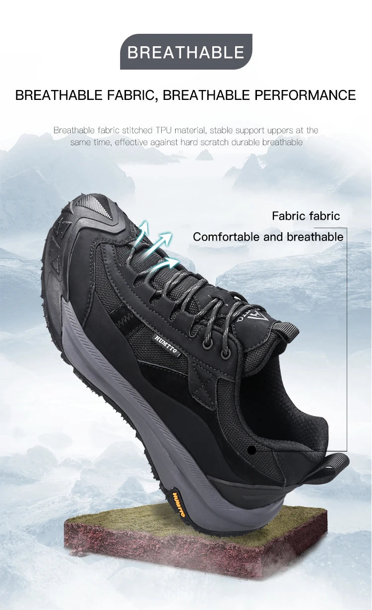 HUMTTO Shoes for Men 2023 Luxury Designer Leather Hiking Boots Outdoor Climbing Trekking Sneakers Mens Sports Walking Man Shoe