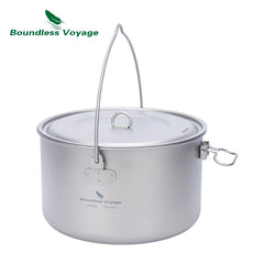 Boundless Voyage Titanium Pot Camping Cookware Hanging Soup Pot with Lid Outdoor Cooking Kit Lightweight Kitchen Ware Tableware