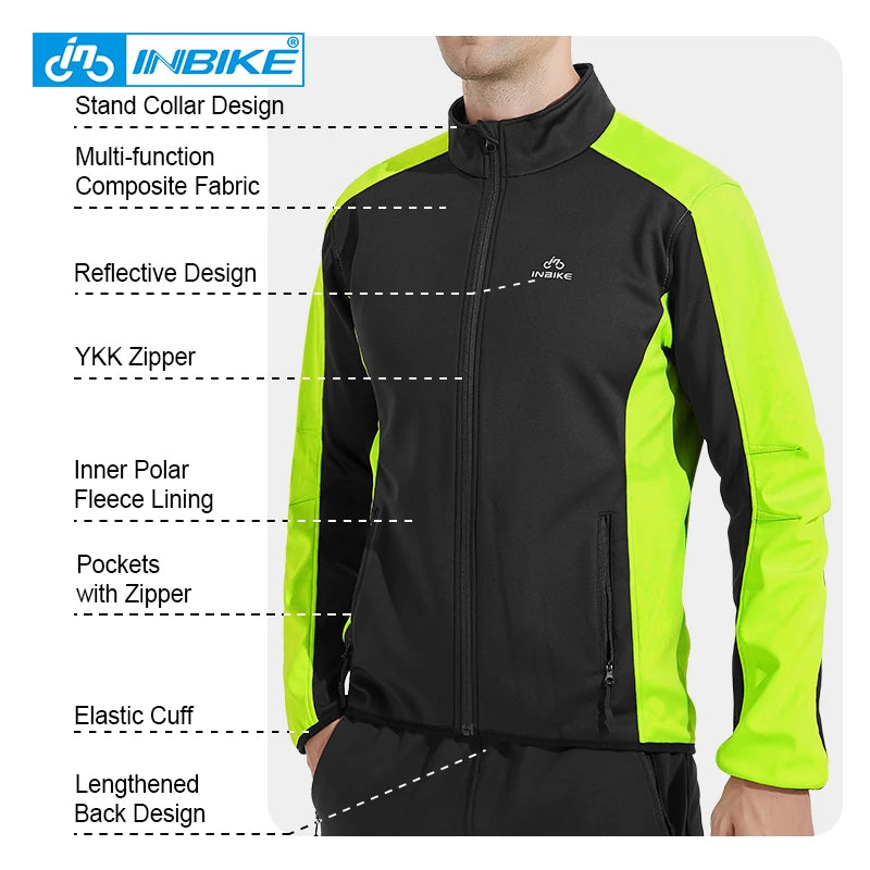 INBIKE Reflective Windproof Cycling Jacket  Men Thermal  Winter Road Bicycle Clothes Waterproof MTB Riding Soft Shell Coat WJ602