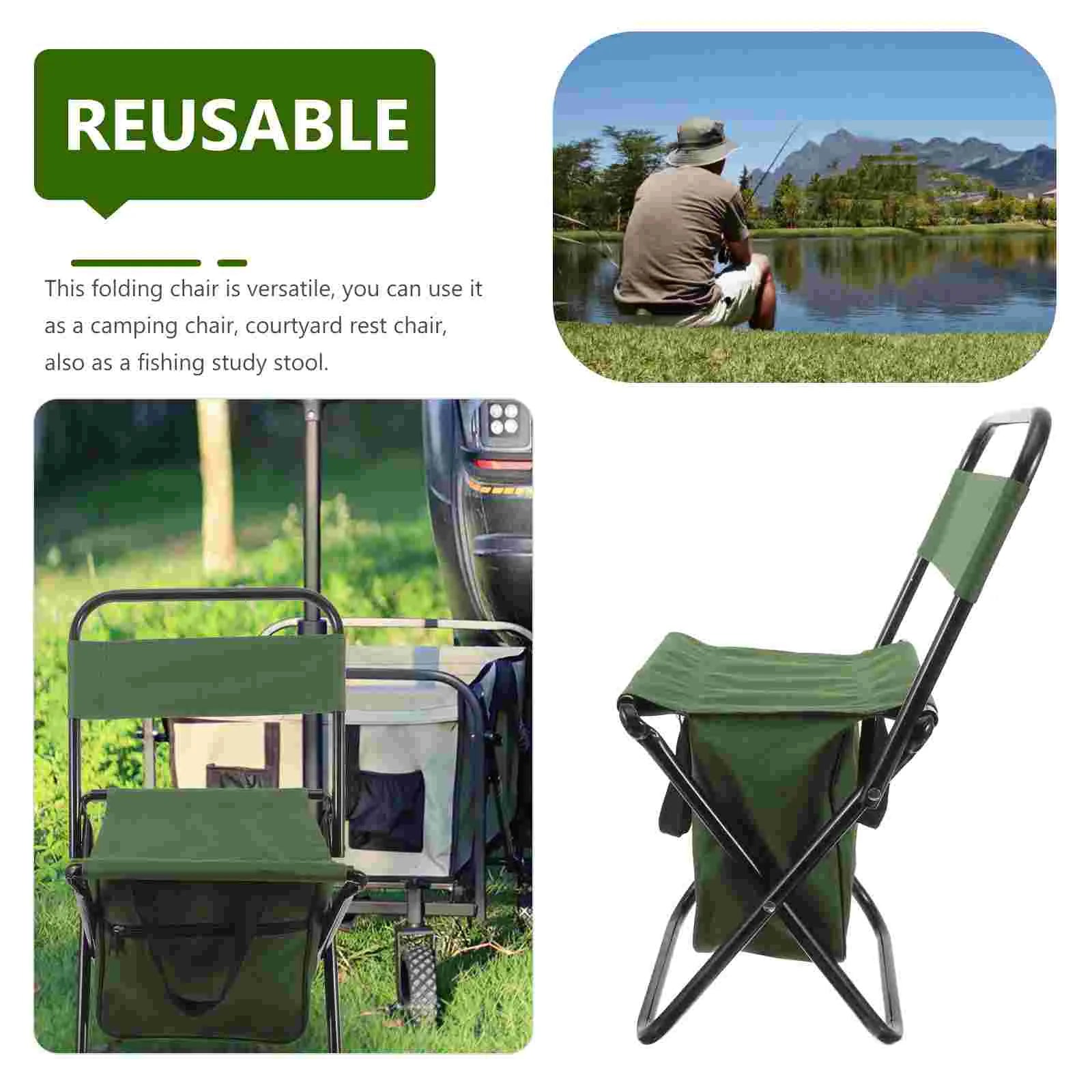 Outdoor Folding Chair Storage Bag Stool Matza Backrest Green Foldable Chairs for outside Small Camping Table Metal Tiny