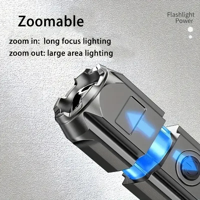 Super Bright Zoomable Flashlight LED Light USB Rechargeable Handheld Torch Waterproof 3 Modes Waterproof for Outdoor Camping