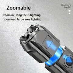 Super Bright Zoomable Flashlight LED Light USB Rechargeable Handheld Torch Waterproof 3 Modes Waterproof for Outdoor Camping