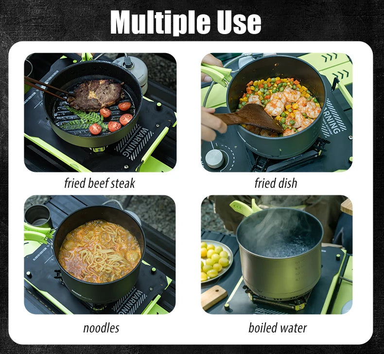 Alocs CW-C65 Camping Cookware Pots Fry Pan Water Kettle Set Compact Mess Kit Gear For Backpacking Travel Picnic Aluminum Alloy