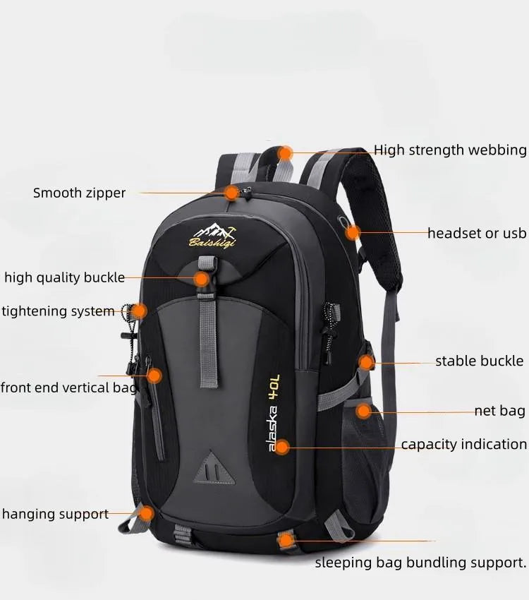 40L Large  Backpack Nylon Waterproof Casual Outdoor Travel Backpack Ladies Hiking Camping Mountaineering Bag Youth Sports Bags