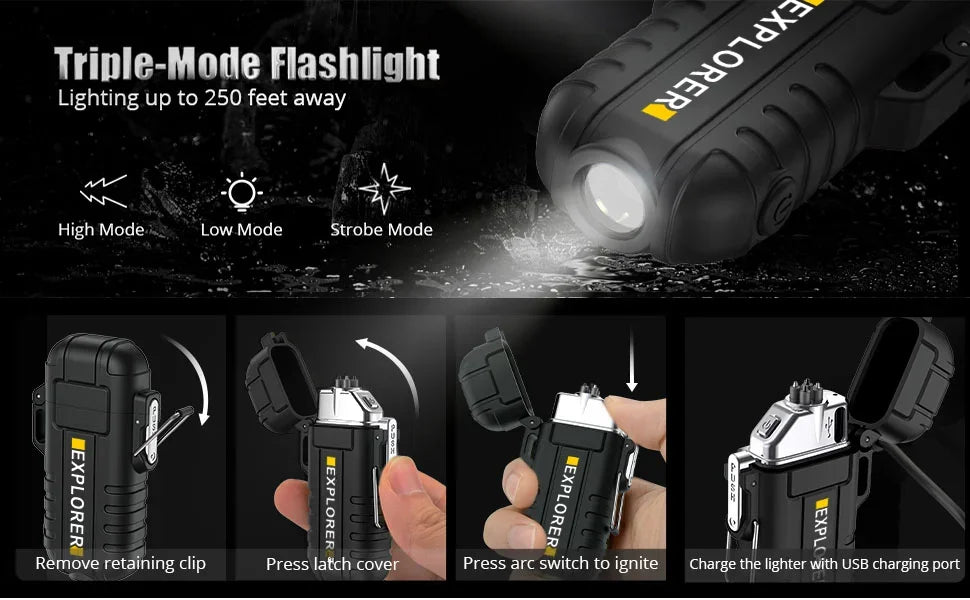 Multifunctional Waterproof Plasma Arc Lighter Outdoor Portable Rechargeable Lighting Lighter Camping Barbecue Special Lighter