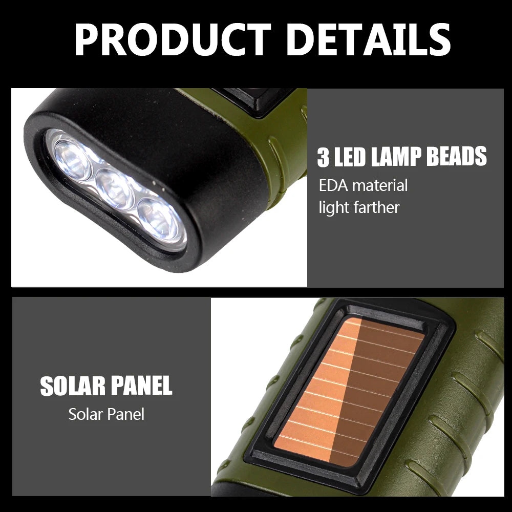 Tent Light LED Flashlight Hand Crank Dynamo Professional Portable Torch Lantern for Outdoor Camping Mountaineering Solar Power