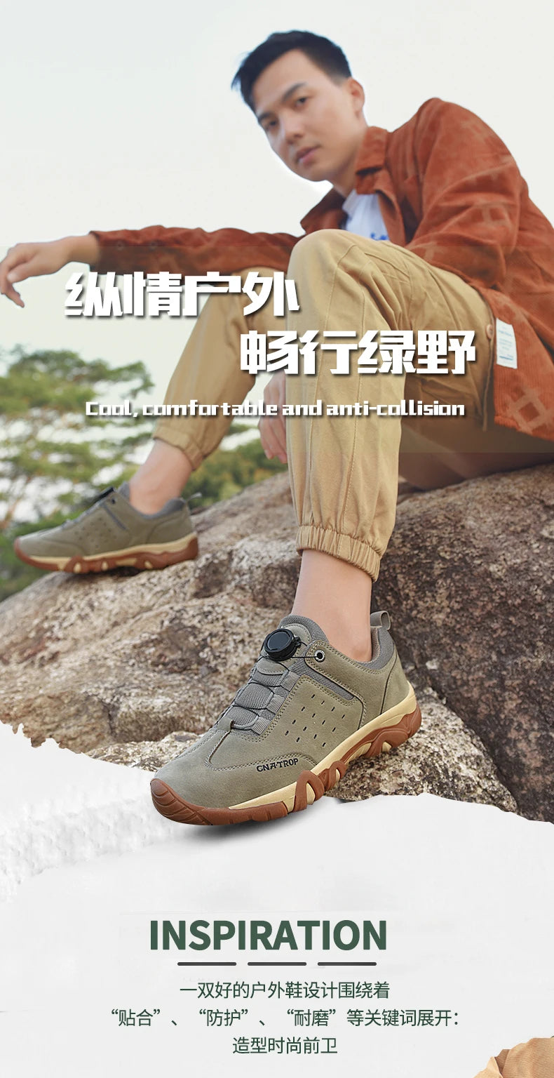 Hiking Sneakers Shoes for Men Breathable Outdoor Trekking Sport Men‘s Shoe Climbing Walking pu Leather sneakers Rotating Buckle