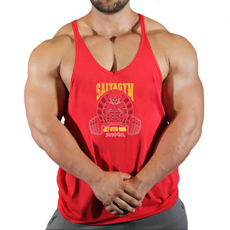 2024 New Bodybuilding Stringer Tank Tops Men Anime funny summer Clothing Running vest Fitness clothing Cotton gym singlets