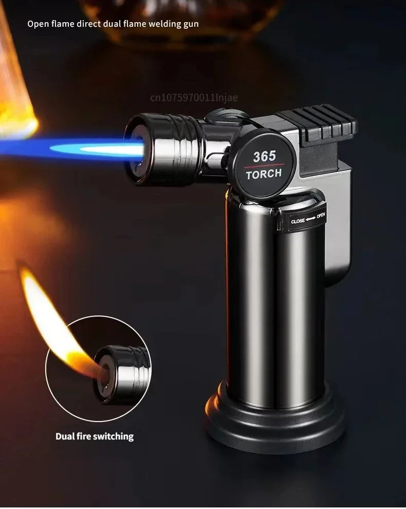 New Metal Double Flame Cigar Lighter Windproof Butane Gas Lighter Outdoor Camping Kitchen Barbecue Torch Lighter