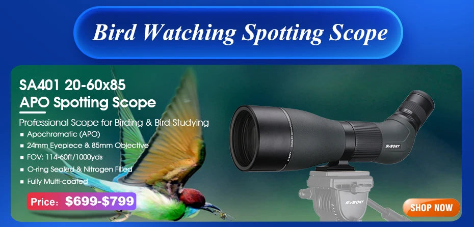 SVBONY SA405 20-60x85 HD Spotting Scope Army Green 45 Degree best for Birding and Nature Viewing