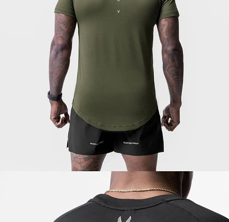 Mens Quick Dry T-shirt Summer Running Sport Breathable Short Tee Casual Shirt Male Gym Fitness Bodybuilding Workout Clothing