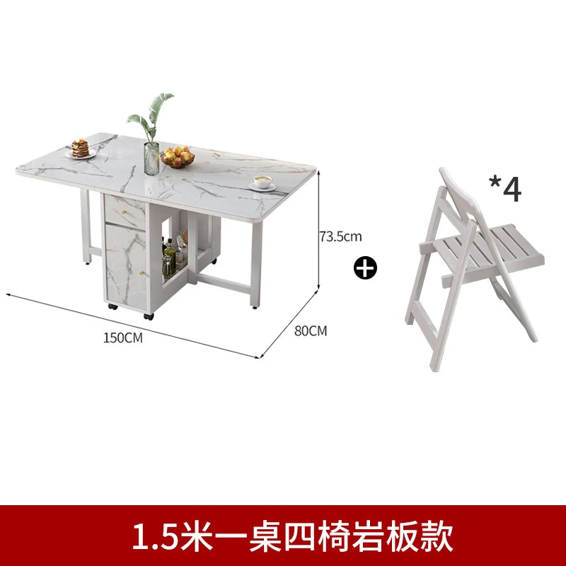 Folding dining table and chair combination Nordic dining table household small apartment modern simple solid wood multifunctiona