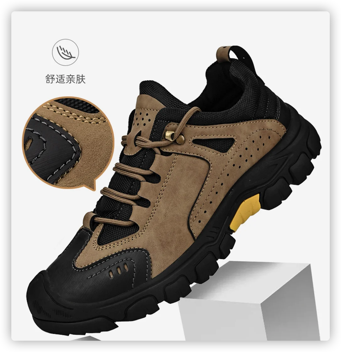 HIKEUP Comfortable Men Trekking Sneakers Male Shoes Waterproof Rubber Sole High Quality Hiking Shoes Wear-resistant Non-Slip