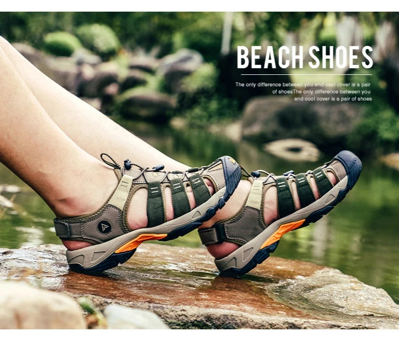 HUMTTO Summer Outdoor Sandals for Men Breathable Hiking Shoes Water Beach Mens Sandals Camping Climbing Aqua Sneaker HT-710445A