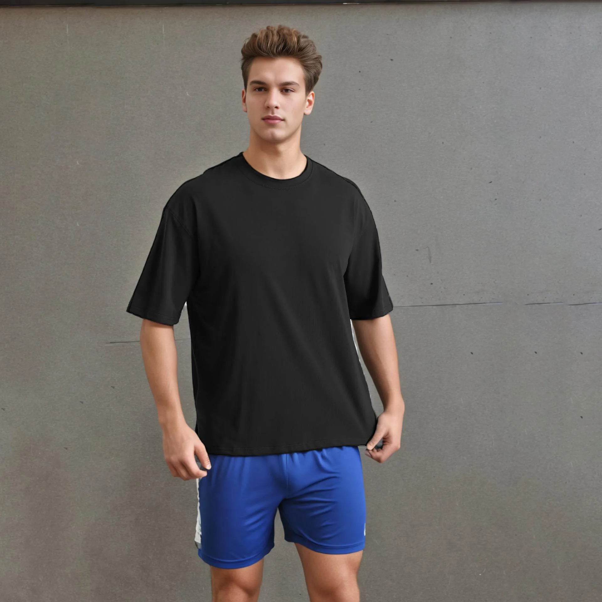 Cotton T-Shirt Men Gym Short Sleeve Top Solid Color Sports Tee Running Fitness T Shirt Mens Clothing