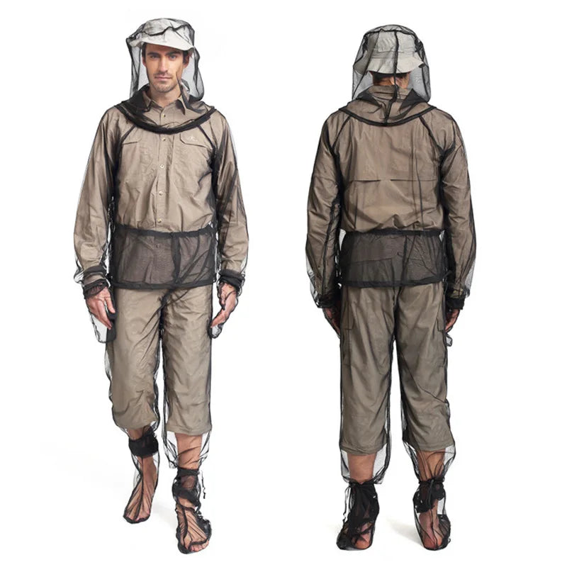 Mesh Hooded Mosquito-Proof Suit Outdoor Fishing Adventure Insect-Proof Clothing Set Camping Hiking Anti-Mosquito Bite Clothes