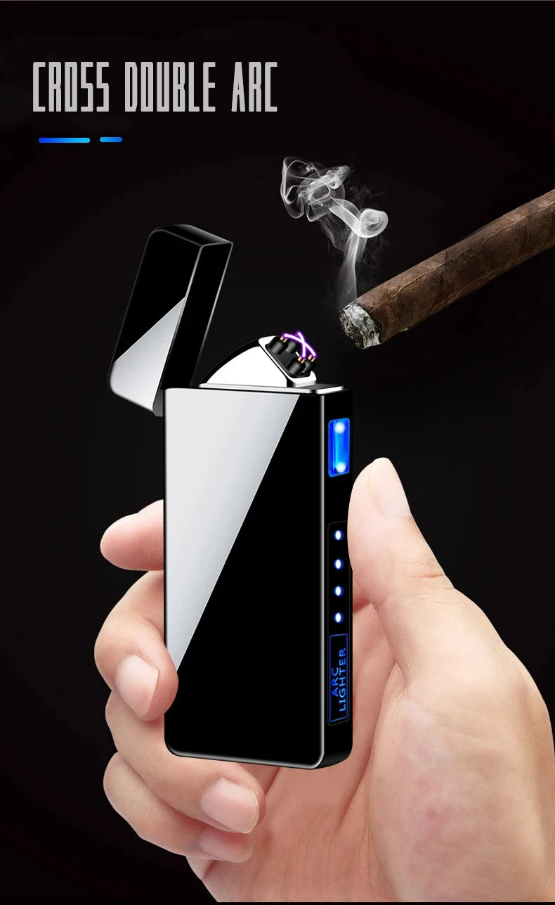 New Pulse Dual Arc Plasma USB Charging Portable Windproof Metal Cigar Lighter Outdoor Camping Personalized Creative Men's Gifts