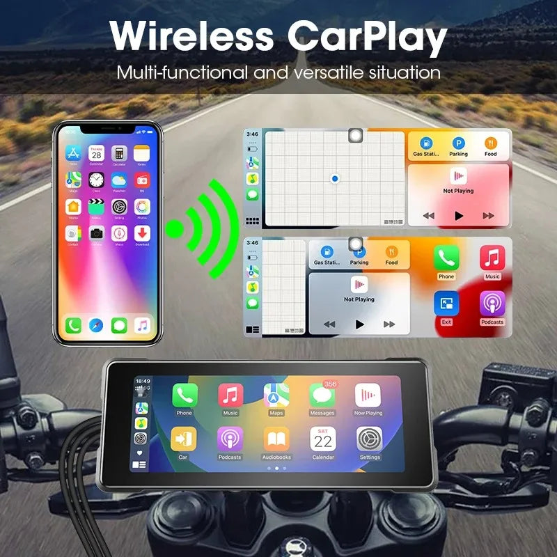 7 Inch Motorcycle Portable Navigation GPS Wireless Apple Carplay Android Auto IPX7 Waterproof Motorcycle BT Touch Screen Display