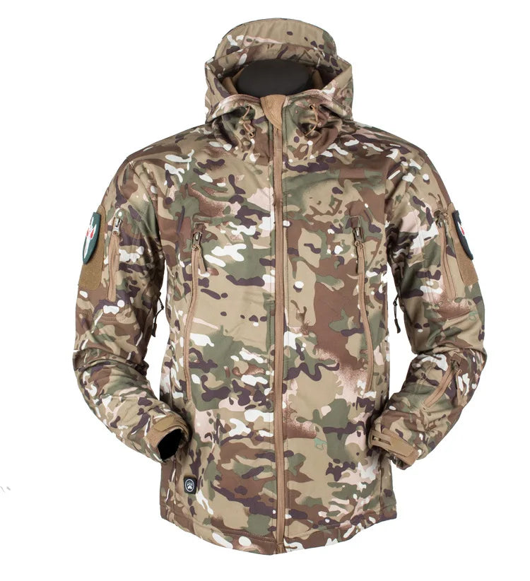 Men's Zipper y2k Soft Shell Windbreaker Tactical Waterproof Jackets Plus Size Hooded Coat Camouflage Bomber Fleece Jumper Jacket