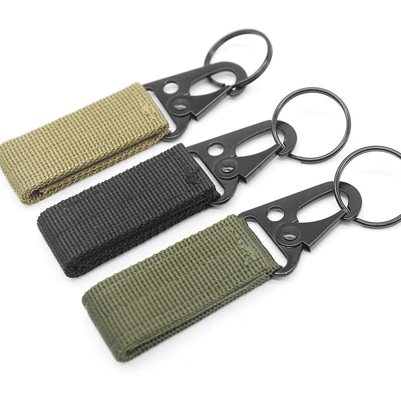 2pcs Tactical Hanging Buckle Molle Nylon Webbing Carabiner Belt Triangle Keychain for Outdoor Climbing Camping Tool Accessory