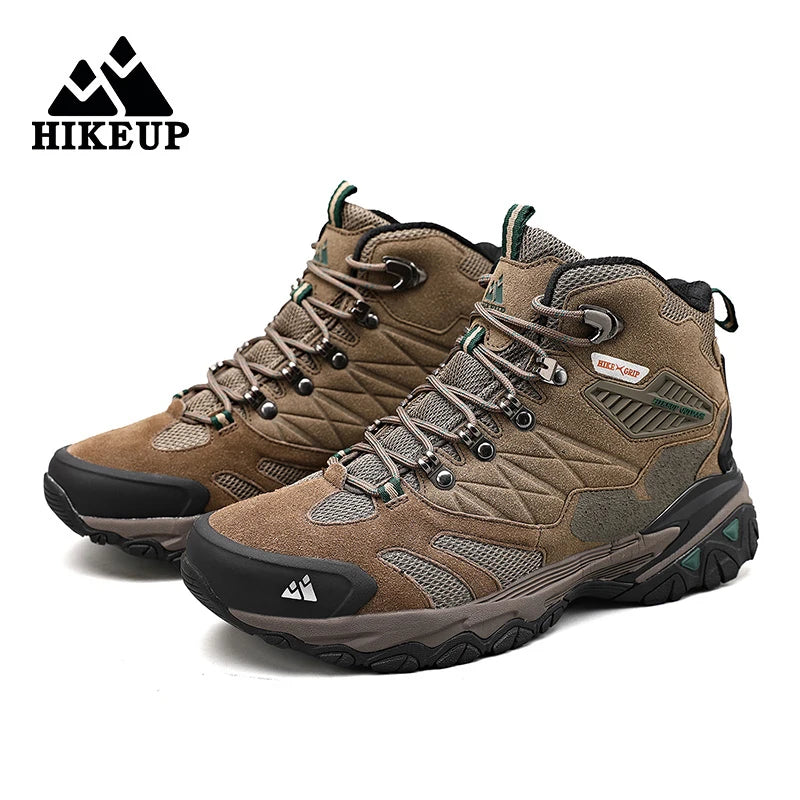 HIKEUP Hiking Boot Men Outdoor Boots Suede High Top Trekking Sport Men Shoes Rainproof Tactical Combat Military Boots