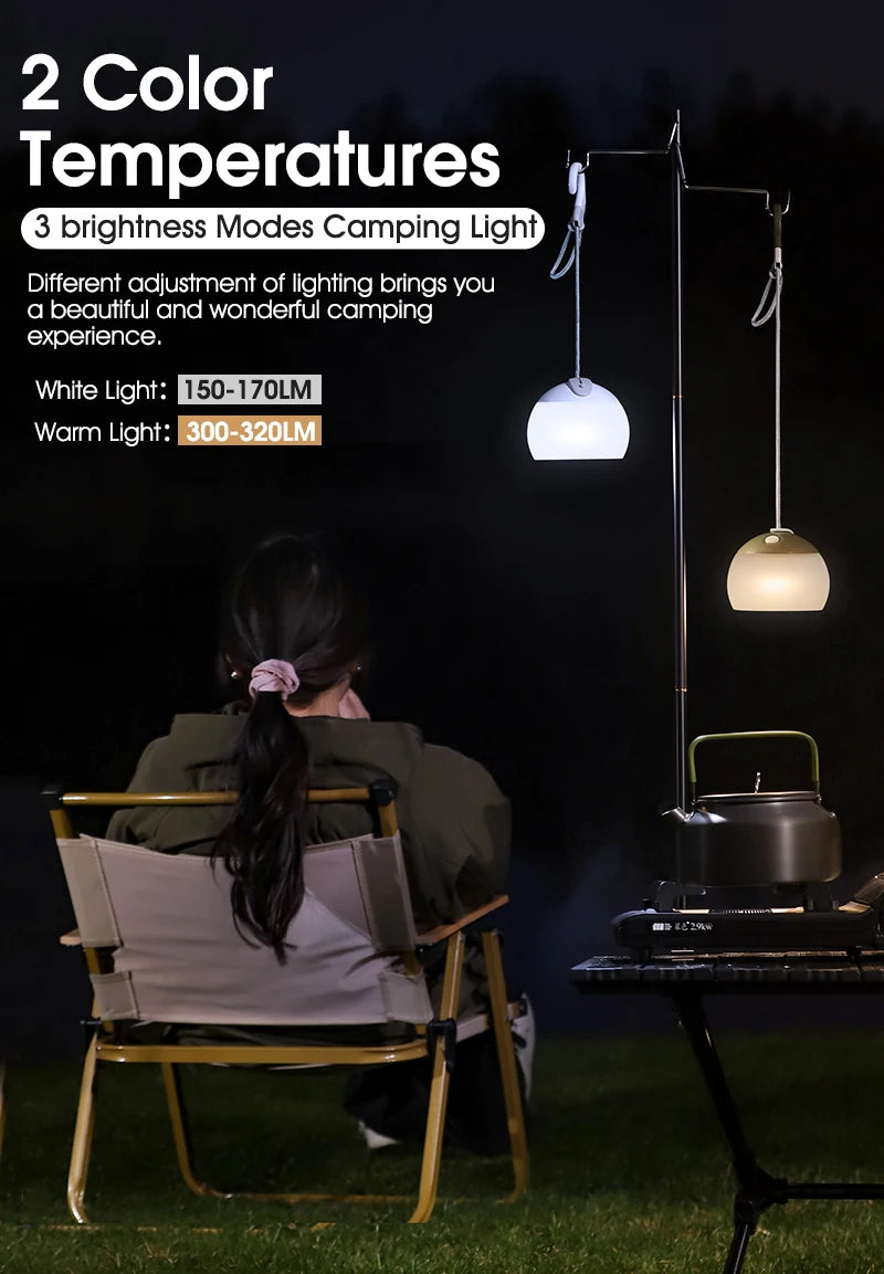 Portable Camping Light USB Rechargeable Hook Camping Lantern Adjustable Outdoor Waterproof Tent Lights Emergency Table Lamp