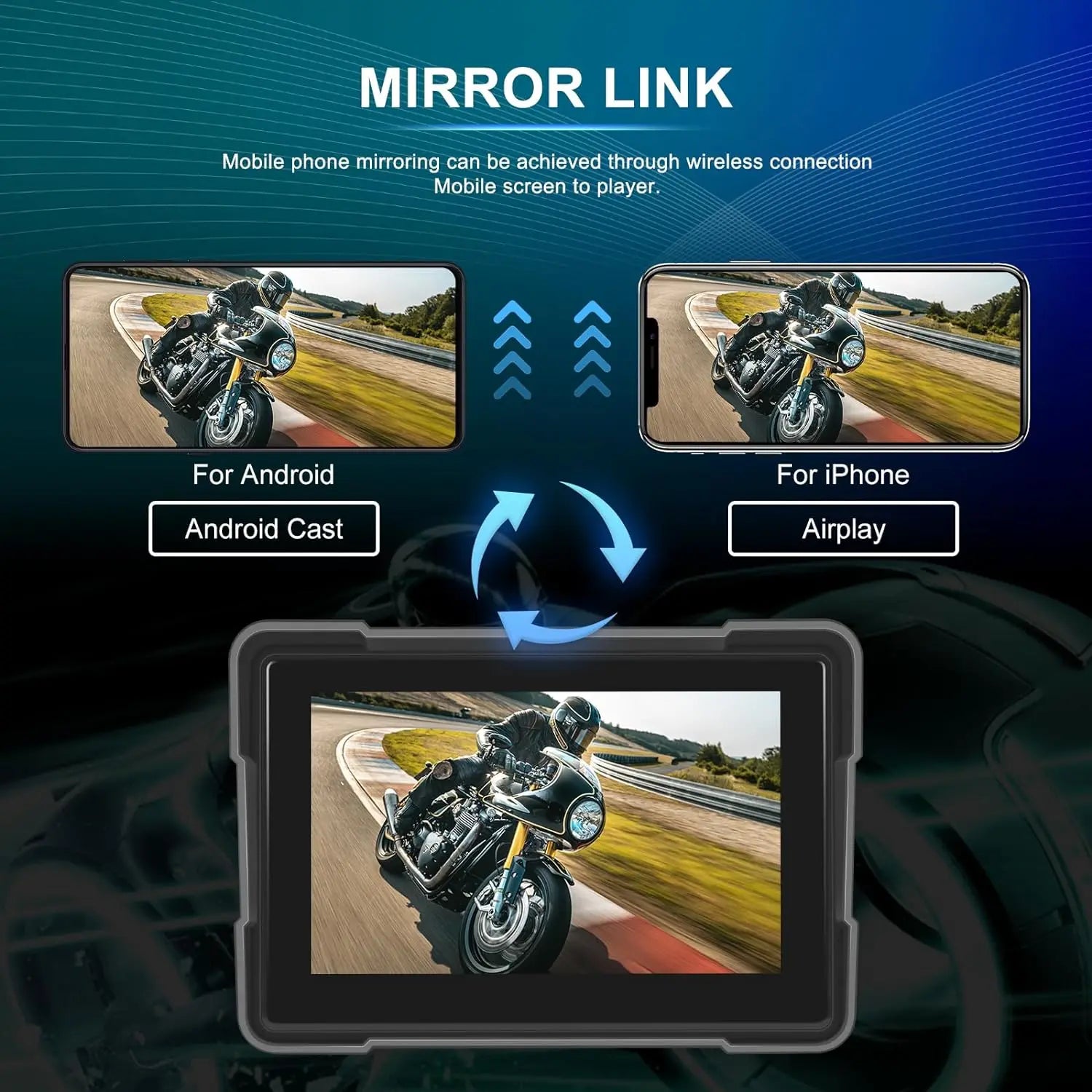 5" inch Motorcycles Navigation GPS DVR Wireless CarPlay Android Auto Portable Smart Display IPX7 Waterproof HD Recording Camera