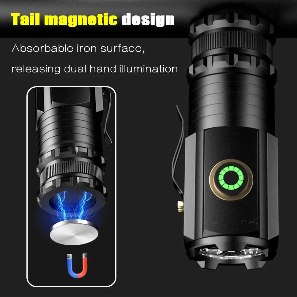 3 F350 LED Mini  Flashlight Powerful Type-C Rechargeable 18350 Battery Torch SST20 2000LM Lamp with Tail Magnet Tactical Lantern